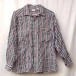 Esprit Black and White Check Button-Down Shirt with Pink Accent